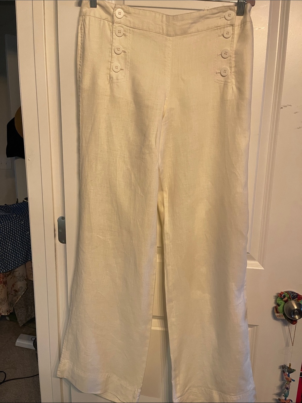 Chelsea & Violet Cream Wide-Leg Button-Front Linen Pants